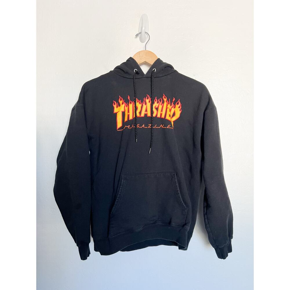 Thrasher San Francisco Hoodie MED Skater Black Logo Flames Sweatshirt Streetwear